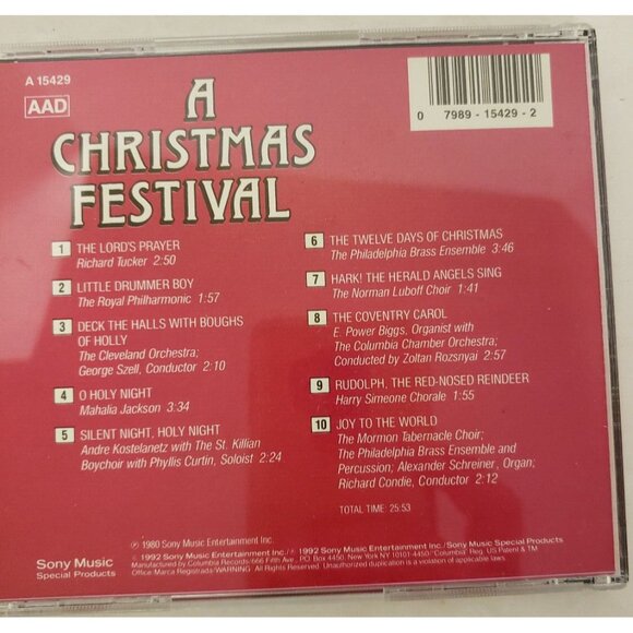 CD "A Christmas Festival" 1980 Assorted Artists Mahalia Jackson, Richard Tucker - Picture 2 of 2